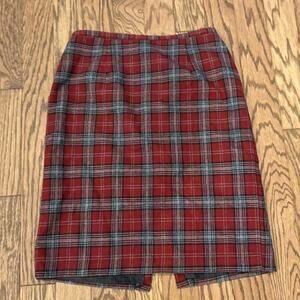 Hillard & Hanson Red Plaid Wool Blend Skirt Womens 10 Preppy Classic 70s/80s